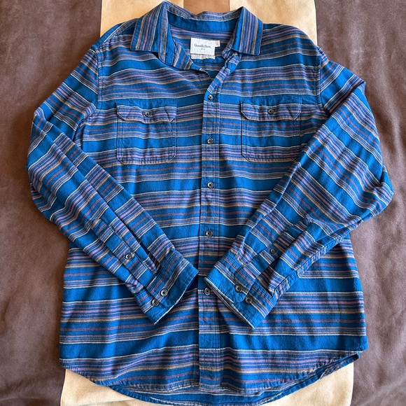 Goodfellow & Co men’s large blue stripe button down flannel - Picture 1 of 3